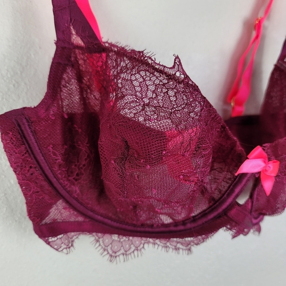 Victoria's Secret Very Sexy Unlined Demi Pink Lace Bra Sz 32DD - Picture 6 of 8